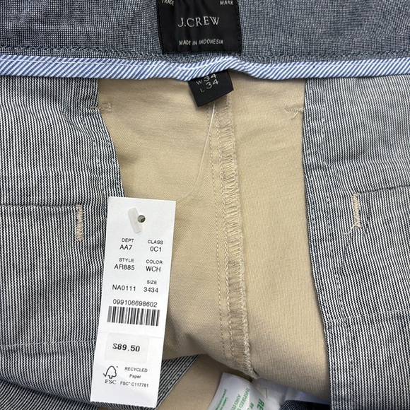 NWT J.Crew 484 Slim-Fit Stretch Chino Pant Size 34 x 34